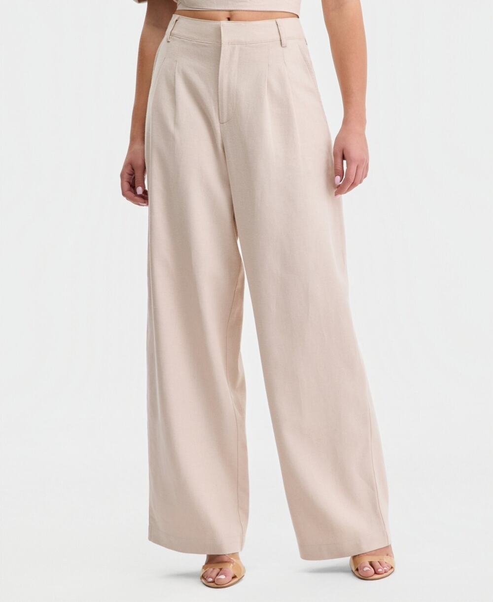 GUESS Women's Sulli Linen Wide-Leg Pants Beige Size Sx32 1738